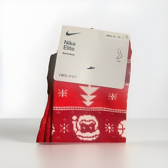 Nike Men Dri Fit Elite Crew Basketball Christmas Red Socks Size 12-15 - Picture 3 of 3